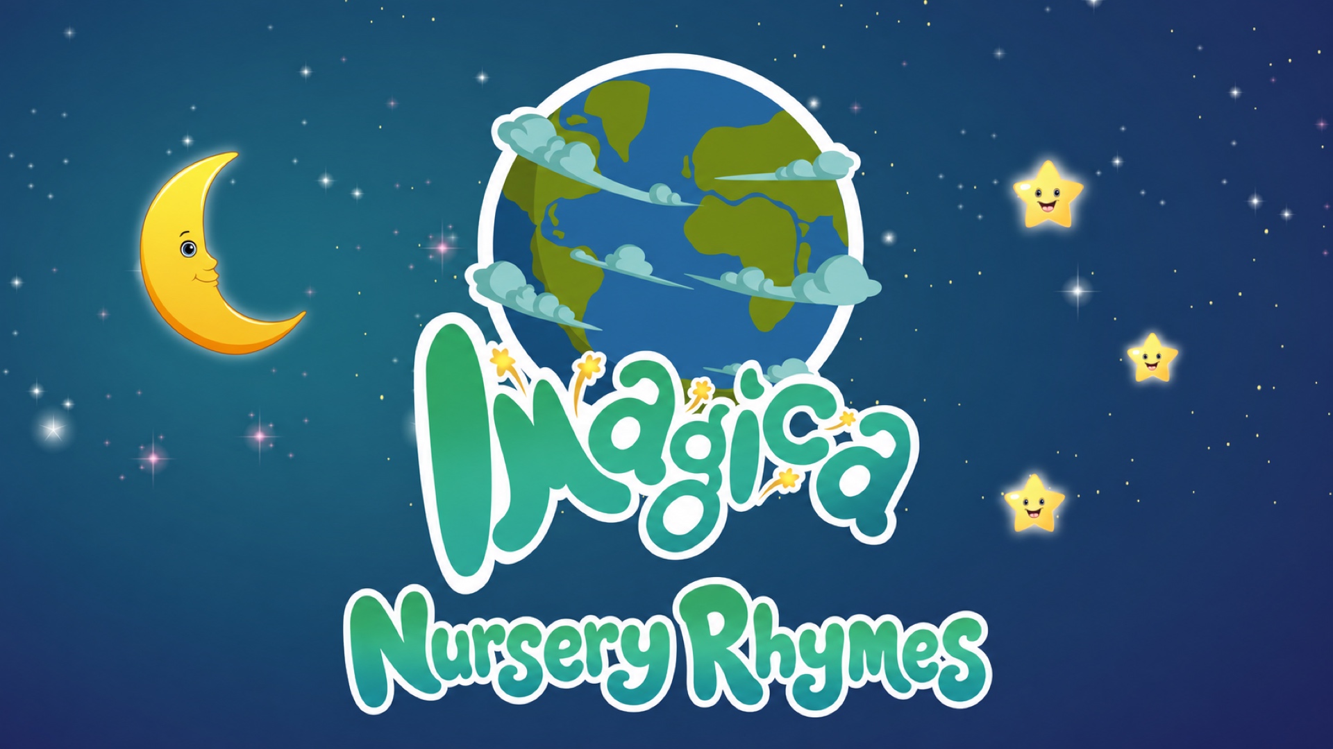 Imagica Nursery Rhymes — smiling Moon, cloud-covered Earth and friendly stars